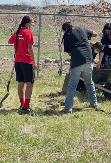 Students working together outside