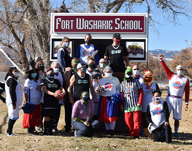 Staff dressed in Space Jam costumes